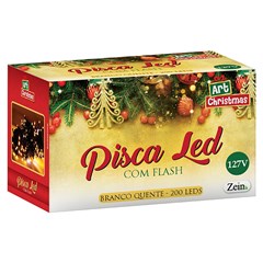 Pisca 200 leds c/flash bco quente 20m 127v   cx:020