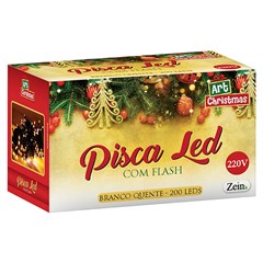Pisca 200 leds c/flash bco quente 20m 220v   cx:020