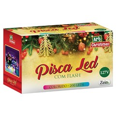 Pisca 200 leds c/flash color 20m 127v        cx:020