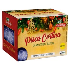 Pisca cortina diamond 200led bco frio 3mx2mx10 fios bivolt 8f  cx:030