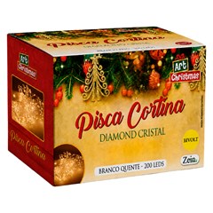 Pisca cortina diamond 200led bco quente 3mx2mx10 fios bivolt 8f  cx:030