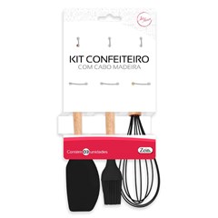 Kit confeiteiro 3pcs silicone c/cabo madeira            cx:048
