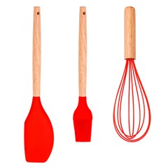 Kit confeiteiro 3pcs silicone c/cabo madeira            cx:048