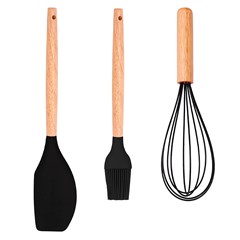 Kit confeiteiro 3pcs silicone c/cabo madeira            cx:048