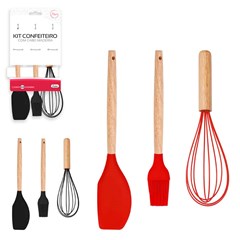 Kit confeiteiro 3pcs silicone c/cabo madeira            cx:048