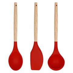 Kit utensilios 3pcs silicone c/cabo madeira      cx:048