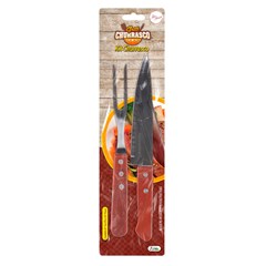 Kit churrasco 2pcs cabo madeira         cx:024