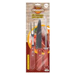 Kit churrasco 3pcs cabo madeira   cx:024