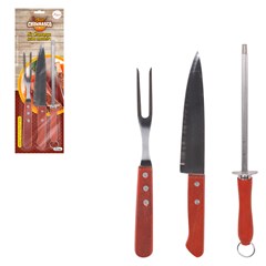 Kit churrasco 3pcs cabo madeira   cx:024