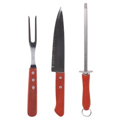Kit churrasco 3pcs cabo madeira   cx:024