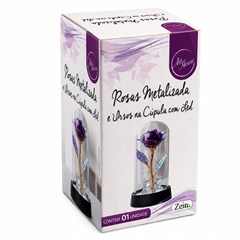 Rosas na cupula metalizda c/led e urso 15cm  cx:036