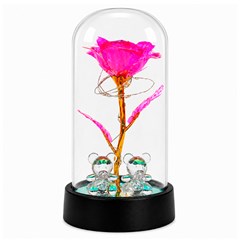 Rosas na cupula metalizda c/led e urso 15cm  cx:036