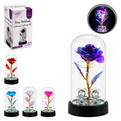 Rosas na cupula metalizda c/led e urso 15cm  cx:036