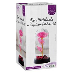 Rosas na cupula metalizda c/led e petalas 19,5cm   cx:024