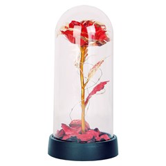 Rosas na cupula metalizda c/led e petalas 19,5cm   cx:024