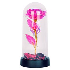 Rosas na cupula metalizda c/led e petalas 19,5cm   cx:024
