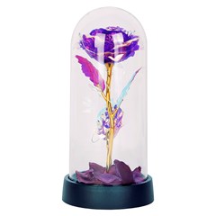 Rosas na cupula metalizda c/led e petalas 19,5cm   cx:024