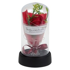 Rosas na cupula c/led buque 15cm