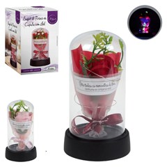 Rosas na cupula c/led buque 15cm