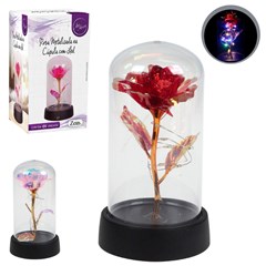 Rosas na cupula metalizada c/led 15cm