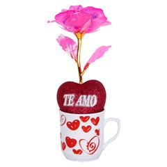 Mini caneca ceram c/rosa love  metalizada 20