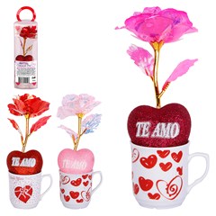 Mini caneca ceram c/rosa love  metalizada 20