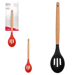 Escumadeira silic cabo madeira 29cm        cx:048