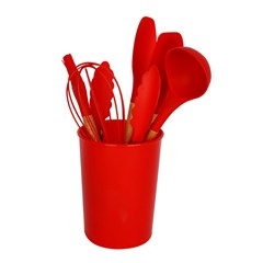 Kit utensilios 7pcs silic cabo madeira       cx:012