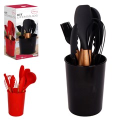 Kit utensilios 7pcs silic cabo madeira       cx:012