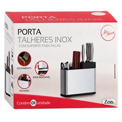 Porta talheres inox c/suporte p/facas inox 8,5x15x18cm  cx:012