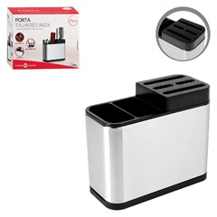 Porta talheres inox c/suporte p/facas inox 8,5x15x18cm  cx:012