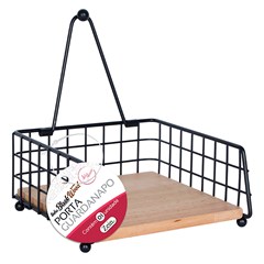 Porta guardanapo aramado c/madeira 6,5x15x15cm    cx:024