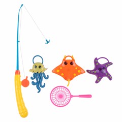 Varinha pega peixe c/3 peixes e rede 40cm