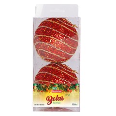 Bola tb glitter royale 10cm 2pcs vermelho      cx:00012