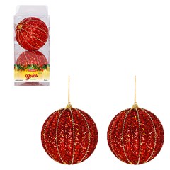 Bola tb glitter essence 10cm 2pcs vermelho      cx:012