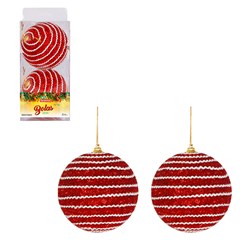 Bola tb glitter lines 10cm 2pcs vermelho       cx:012