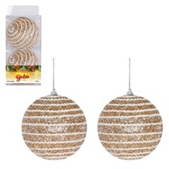Bola tb glitter lines 10cm 2pcs champanhe     cx:012