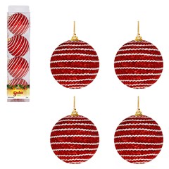 Bola tb glitter lines 8cm 4pcs vermelho         cx:024