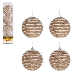 Bola tb glitter lines 8cm 4pcs champanhe       cx:024