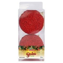 Bola tb glitter glow 10cm 2pcs vermelho        cx:012