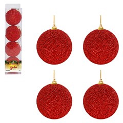 Bola tb glitter glow 8cm 4pcs vermelho    cx:024