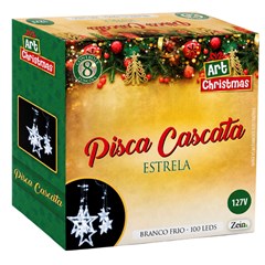 Pisca cascata estrela 100led bco frio 3m 127v 8f  cx:006
