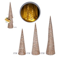 Arvore cone iluminada rustica c/3pcs bco quente                          cx:001