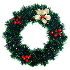 Guirlanda decorada verde c/flor e cereja 25cm          cx:0024