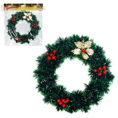 Guirlanda decorada verde c/flor e cereja 25cm          cx:0024
