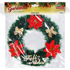 Guirlanda decorada verde feliz natal 30cm          cx:0036