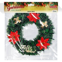 Guirlanda decorada verde feliz natal 38cm          cx:0024