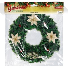 Guirlanda decorada verde feliz natal 45cm          cx:0024