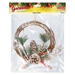 Guirlanda decorada madeira c/laco e pinha 23,5cm          cx:0036