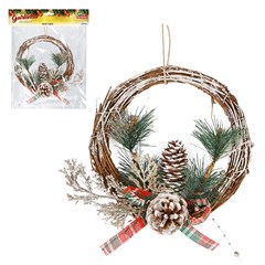 Guirlanda decorada madeira c/laco e pinha 23,5cm          cx:0036